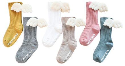 6 Paar Baby Meisjes Kniekousen Angel Wing Zomer Herfst Katoenen Sokken Effen Snoep Kleur Kids Peuter Korte Sokken