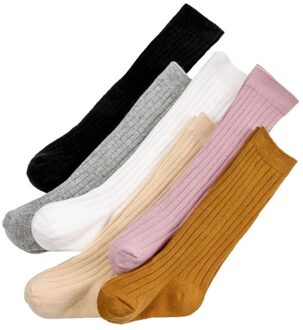 6 Paar Effen Kleur Knielange Baby Meisje Lange Sokken Kinderen Gestreepte Lente Winter Katoen Knie Sokken Warm sokken