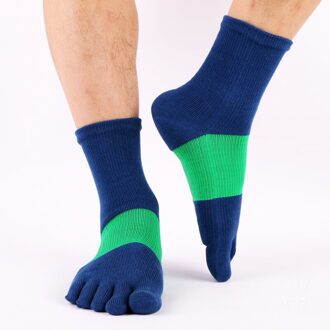 6 Pairs Mannen Yoga Sokken Vijf-Vinger Scrunch Sokken Katoen Ademend Atletische Sokjes Man Sportkleding Japanse Stijl Teen sokken blauw