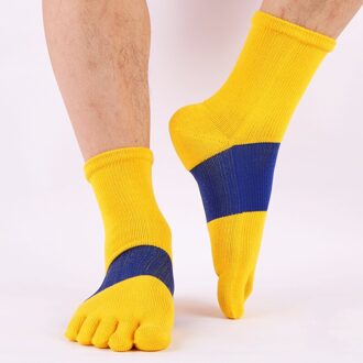 6 Pairs Mannen Yoga Sokken Vijf-Vinger Scrunch Sokken Katoen Ademend Atletische Sokjes Man Sportkleding Japanse Stijl Teen sokken geel