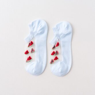 6 Pairs Zomer Transparant Casual Harajuku Fruit Print Sokjes Vrouwen Grappige Katoenen Bottom Onzichtbare Zijden Sokken blauw