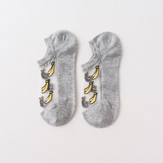 6 Pairs Zomer Transparant Casual Harajuku Fruit Print Sokjes Vrouwen Grappige Katoenen Bottom Onzichtbare Zijden Sokken grijs