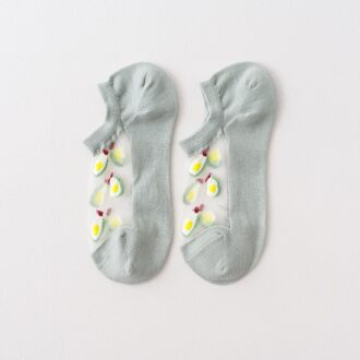 6 Pairs Zomer Transparant Casual Harajuku Fruit Print Sokjes Vrouwen Grappige Katoenen Bottom Onzichtbare Zijden Sokken groen