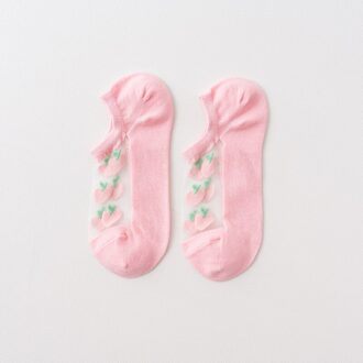 6 Pairs Zomer Transparant Casual Harajuku Fruit Print Sokjes Vrouwen Grappige Katoenen Bottom Onzichtbare Zijden Sokken roze