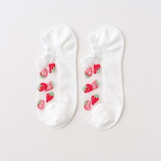 6 Pairs Zomer Transparant Casual Harajuku Fruit Print Sokjes Vrouwen Grappige Katoenen Bottom Onzichtbare Zijden Sokken wit