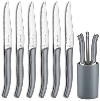 6-pc Lou Laguiole Sky Grey steak knives in blok