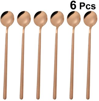6 Pcs 13Cm Roestvrij Stalen Ronde Lepel Mini Lange Handvat Theelepels Koffie Roeren Lepel Voor Koffie Suiker Dessert (korte, golden) roos goud 1