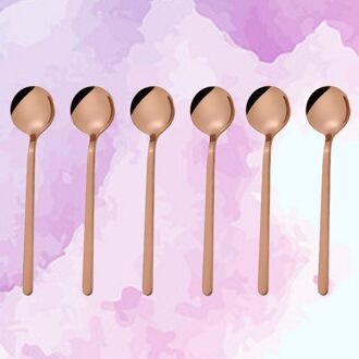 6 Pcs 13Cm Roestvrij Stalen Ronde Lepel Mini Lange Handvat Theelepels Koffie Roeren Lepel Voor Koffie Suiker Dessert (korte, golden) roos goud
