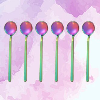 6 Pcs 13Cm Roestvrij Stalen Ronde Lepel Mini Lange Handvat Theelepels Koffie Roeren Lepel Voor Koffie Suiker Dessert (korte, golden) zoals getoond