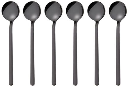 6 Pcs 13Cm Roestvrij Stalen Ronde Lepel Mini Lange Handvat Theelepels Koffie Roeren Lepel Voor Koffie Suiker Dessert (korte, golden) zwart