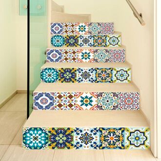 6 Pcs 3D Bloem Trap Trap Riser Floor Sticker Zelfklevende Diy Stairway Waterdichte Pvc Muurtattoo Home Decor