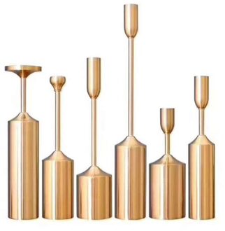 6 Pcs Eenvoudige Momenten Metalen Vergulde Kandelaars Pijler Bruiloft Decoratie Kandelaar Home Decoratie Kaarsen