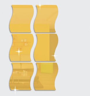 6 Pcs Golven Vorm Zelfklevende Tegel 3D Spiegel Stickers Decal Kamer Decoraties Moderne Spiegel Tegels Decoratieve Spiegels Goud / 6stk 16.5x19 cm