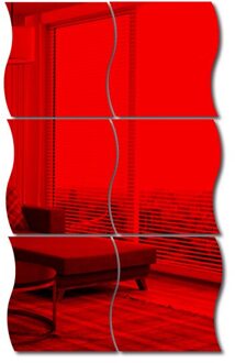 6 Pcs Golven Vorm Zelfklevende Tegel 3D Spiegel Stickers Decal Kamer Decoraties Moderne Spiegel Tegels Decoratieve Spiegels rood / 6stk 16.5x19 cm