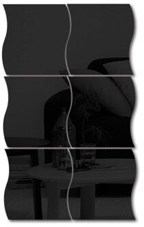 6 Pcs Golven Vorm Zelfklevende Tegel 3D Spiegel Stickers Decal Kamer Decoraties Moderne Spiegel Tegels Decoratieve Spiegels zwart / 6stk 16.5x19 cm