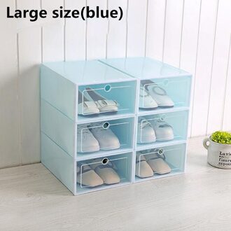 6 Pcs Grote Schoenendoos Verdikte Lade Case Plastic Schoen Dozen Stapelbaar Doos Schoen Organisator Schoenen Opbergdoos Schoenenrek groot blauw