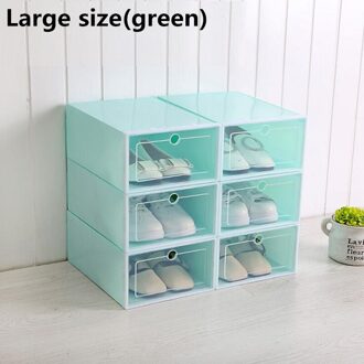 6 Pcs Grote Schoenendoos Verdikte Lade Case Plastic Schoen Dozen Stapelbaar Doos Schoen Organisator Schoenen Opbergdoos Schoenenrek groot groen