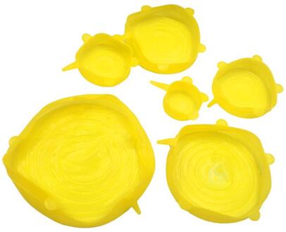 6 pcs Herbruikbare Silicon Stretch Deksels Universele Deksel Silicone Voedsel Wrap Kom Pot Deksel Siliconen Cover Pan Koken Keuken Stoppers geel