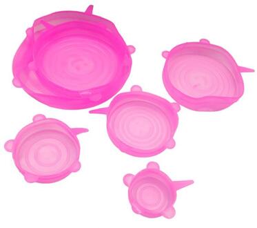 6 pcs Herbruikbare Silicon Stretch Deksels Universele Deksel Silicone Voedsel Wrap Kom Pot Deksel Siliconen Cover Pan Koken Keuken Stoppers Roze