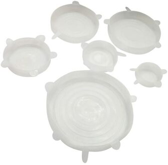 6 pcs Herbruikbare Silicon Stretch Deksels Universele Deksel Silicone Voedsel Wrap Kom Pot Deksel Siliconen Cover Pan Koken Keuken Stoppers wit