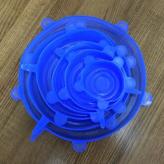 6 Pcs Herbruikbare Voedsel Verpakking Cover Silicon Food Fresh-Houden Afdichting Cap Vacuüm Stretch Siliconen Deksels Keuken Siliconen Cover Blauw
