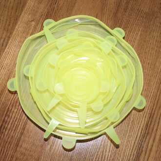 6 Pcs Herbruikbare Voedsel Verpakking Cover Silicon Food Fresh-Houden Afdichting Cap Vacuüm Stretch Siliconen Deksels Keuken Siliconen Cover geel