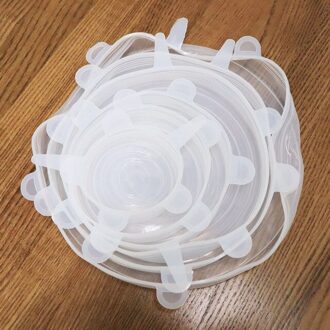 6 Pcs Herbruikbare Voedsel Verpakking Cover Silicon Food Fresh-Houden Afdichting Cap Vacuüm Stretch Siliconen Deksels Keuken Siliconen Cover wit