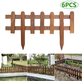 6 Pcs Hout Piket Tuin Hek Rot Proof Diy Tuin Gazon Hek Rand Hekwerk Outdoor Corrosiewerende Houten Hek Voor Buitenshuis bruin