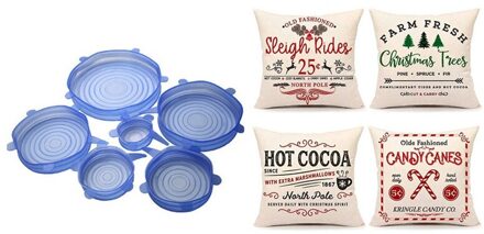 6 Pcs Keuken Food Storage Wrap Magnetron Kom Seal Cover Stretch Deksel & 4 Pcs Boerderij Sierkussen Covers