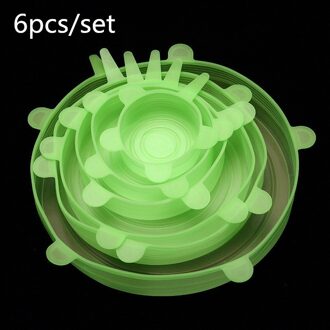 6 Pcs Keuken Gadgets Keuken Accessoires Herbruikbare Silicon Stretch Deksels Universele Deksel Silicone Voedsel Wrap Kom Deksel Keuken Gereedschap groen 1 reeks