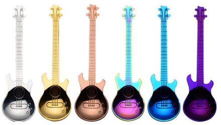 6 Pcs Koffie Theelepels Gitaar Lepel, Roestvrij Staal Kleurrijke Dessert Lepel Muzikale Demitasse Lepel Leuke Keuken Gebruiksvoorwerp Voor Thee