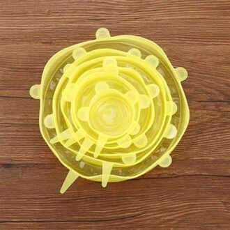 6 pcs Milieuvriendelijke Herbruikbare Saran Wrap Keuken Voedsel Verse Houden Verzegelde Deksels Cap Silicone Voedsel Wrap Stretch Vacuüm Seal Covers geel