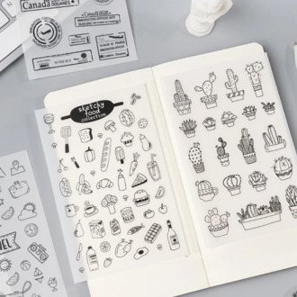 6 Pcs/pack Kawaii Plant Black White Cactus Food Travel Planner Stickers Scrapbooking DIY Decoration Label Sticker Stationery
