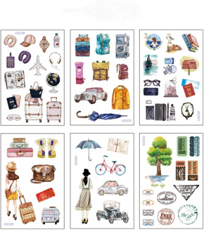 6 pcs/pack Plane Trunk Hat Decorative Stationery Stickers Scrapbooking DIY Diary Album Stick