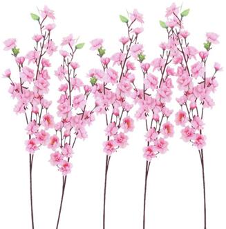 6 pcs Peach Blossom Simulatie Bloemen Kunstbloem Zijde Boeket Real Touch Bloemen Voor Thuis Bruiloft Decoratieve Kransen