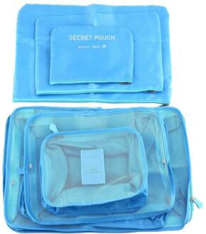 6 Pcs Reistas Mode Kleding Opbergzakken Verpakking Kubus Reizen Thuis Kleding Organizer Set Blauw
