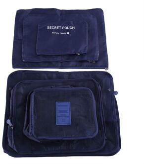 6 Pcs Reistas Mode Kleding Opbergzakken Verpakking Kubus Reizen Thuis Kleding Organizer Set diep blauw