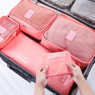 6 Pcs Reistas Mode Kleding Opbergzakken Verpakking Kubus Reizen Thuis Kleding Organizer Set Roze