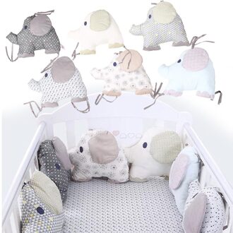6 Pcs Set Wieg Padding Bumper Baby Beddengoed Creatieve Kussen Geborduurd Gedrukt Katoen Olifant Kussen