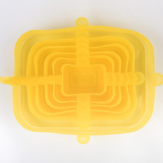 6 Pcs Stretch Verstelbare Kom Deksels Rechthoek Herbruikbare Silicone Voedsel Cover Universal Keuken Wrap Seal Verse Houden Siliconen Caps 6stk geel