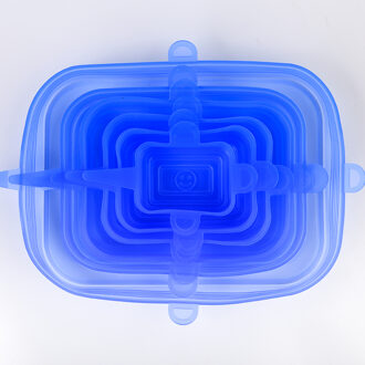 6 Pcs Stretch Verstelbare Kom Deksels Rechthoek Herbruikbare Silicone Voedsel Cover Universal Keuken Wrap Seal Verse Houden Siliconen Caps blauw