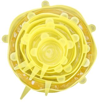 6 Pcs Voedsel Wraps Herbruikbare Silicone Voedsel Verse Houden Verzegelde Covers Siliconen Afdichting Vacuüm Stretch Deksels Saran Wraps Organisatie geel