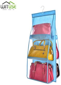 6 Pocket Opvouwbaar Opknoping Tas 3 Lagen Vouwen Plank Bag Purse Handtas Organizer Deur Diverse Pocket Hanger Opslag Closet Hanger blauw