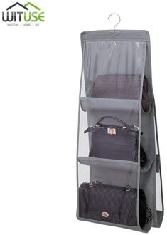 6 Pocket Opvouwbaar Opknoping Tas 3 Lagen Vouwen Plank Bag Purse Handtas Organizer Deur Diverse Pocket Hanger Opslag Closet Hanger grijs
