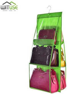 6 Pocket Opvouwbaar Opknoping Tas 3 Lagen Vouwen Plank Bag Purse Handtas Organizer Deur Diverse Pocket Hanger Opslag Closet Hanger groen
