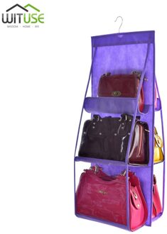 6 Pocket Opvouwbaar Opknoping Tas 3 Lagen Vouwen Plank Bag Purse Handtas Organizer Deur Diverse Pocket Hanger Opslag Closet Hanger paars
