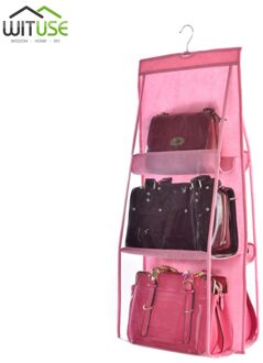 6 Pocket Opvouwbaar Opknoping Tas 3 Lagen Vouwen Plank Bag Purse Handtas Organizer Deur Diverse Pocket Hanger Opslag Closet Hanger roze