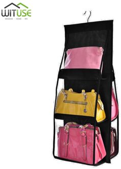 6 Pocket Opvouwbaar Opknoping Tas 3 Lagen Vouwen Plank Bag Purse Handtas Organizer Deur Diverse Pocket Hanger Opslag Closet Hanger zwart