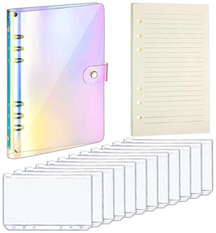 6 Ring Rainbow Soft Pvc Notebook Bindmiddel Cover Met Drukknoop Sluiting 12 Bindmiddel Zakken En 45 Losse Blad Papier