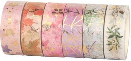 6 Rolls/Set Bloem Folie Washi Tape Bloemen Decoratieve Tape Scrapbooking Fotoalbum School Gereedschap Kawaii Plakboek set